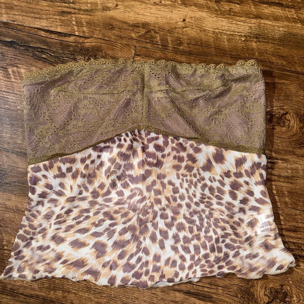 Y2K Princess‎ Polly Lace Leopard Mesh Strapless Top Women's Size 8 NEW $44